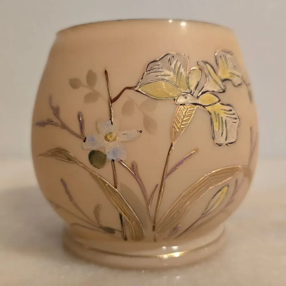 Vintage Enameled Glass Pastel Hand Painted Floral Vase - Picture 8 of 12